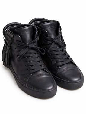 Buscemi Black Leather High Top Sneakers Fringe Detail Made in Italy